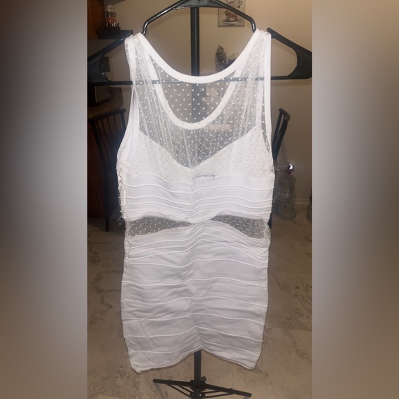 Size large white bodycon dress with mesh see through siding - Picture 2 of 2